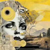 woman portrait Abstract collage scrapbook yellow retro vintage surrealistic illustration photo