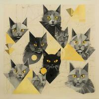 lot cats family Abstract collage scrapbook yellow retro vintage surrealistic illustration photo