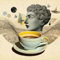 face cup coffee Abstract collage scrapbook yellow retro vintage surrealistic illustration photo