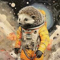 Hedgehog spaceman Abstract collage scrapbook yellow retro vintage surrealistic illustration photo