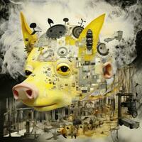 pig face Abstract collage scrapbook yellow retro vintage surrealistic illustration photo