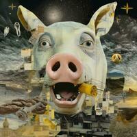 pig face Abstract collage scrapbook yellow retro vintage surrealistic illustration photo