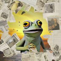 frog photo Abstract collage scrapbook yellow retro vintage surrealistic illustration