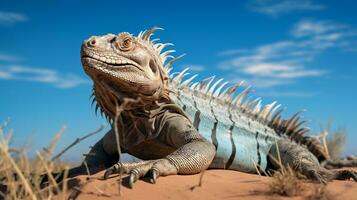 Photo of a Desert Iguana in a Desert with blue sky. Generative AI