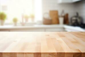 wooden tabletop in kitchen AI Generated photo