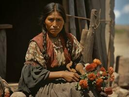 antiguo de colores fotografía de un mexicano mujer desde el temprano 1900 ai generativo foto