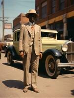 africano americano hombre desde el temprano 1900 de colores antiguo foto ai generativo