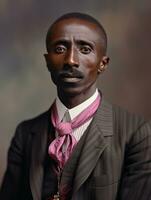 africano americano hombre desde el temprano 1900 de colores antiguo foto ai generativo