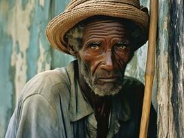 africano americano hombre desde el temprano 1900 de colores antiguo foto ai generativo