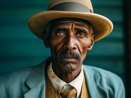 africano americano hombre desde el temprano 1900 de colores antiguo foto ai generativo