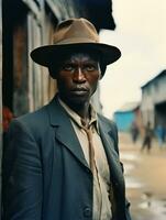 africano americano hombre desde el temprano 1900 de colores antiguo foto ai generativo
