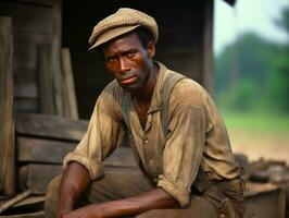 africano americano hombre desde el temprano 1900 de colores antiguo foto ai generativo