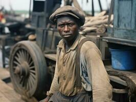 africano americano hombre desde el temprano 1900 de colores antiguo foto ai generativo