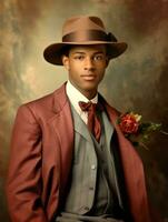 African american man from the early 1900s colored old photo AI Generative