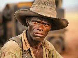 africano americano hombre desde el temprano 1900 de colores antiguo foto ai generativo