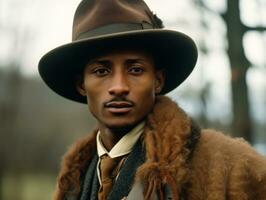 africano americano hombre desde el temprano 1900 de colores antiguo foto ai generativo