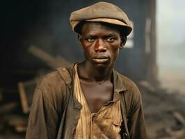 africano americano hombre desde el temprano 1900 de colores antiguo foto ai generativo