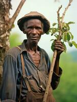 africano americano hombre desde el temprano 1900 de colores antiguo foto ai generativo