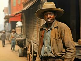 africano americano hombre desde el temprano 1900 de colores antiguo foto ai generativo