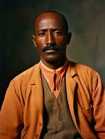 africano americano hombre desde el temprano 1900 de colores antiguo foto ai generativo