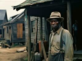 africano americano hombre desde el temprano 1900 de colores antiguo foto ai generativo