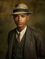 African american man from the early 1900s colored old photo AI Generative