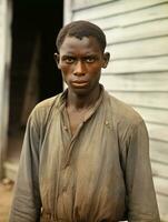 africano americano hombre desde el temprano 1900 de colores antiguo foto ai generativo