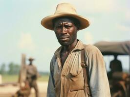 africano americano hombre desde el temprano 1900 de colores antiguo foto ai generativo