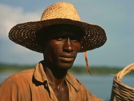 African american man from the early 1900s colored old photo AI Generative