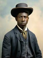 africano americano hombre desde el temprano 1900 de colores antiguo foto ai generativo