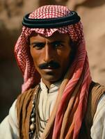 Arabian man from the early 1900s colored old photo AI Generative