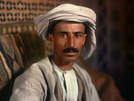 Arabian man from the early 1900s colored old photo AI Generative