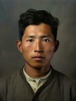 Asian man from the early 1900s colored old photo AI Generative