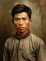 Asian man from the early 1900s colored old photo AI Generative