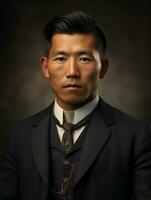 Asian man from the early 1900s colored old photo AI Generative