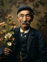 Asian man from the early 1900s colored old photo AI Generative