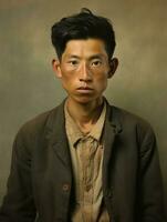 Asian man from the early 1900s colored old photo AI Generative