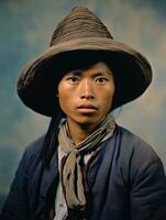 Asian man from the early 1900s colored old photo AI Generative