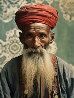 asiático hombre desde el temprano 1900 de colores antiguo foto ai generativo