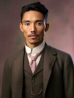 Asian man from the early 1900s colored old photo AI Generative