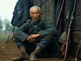 asiático hombre desde el temprano 1900 de colores antiguo foto ai generativo