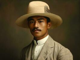 Asian man from the early 1900s colored old photo AI Generative