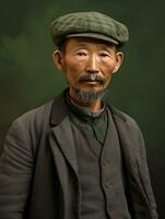 Asian man from the early 1900s colored old photo AI Generative