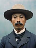 Asian man from the early 1900s colored old photo AI Generative