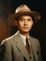 Asian man from the early 1900s colored old photo AI Generative