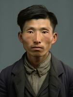 Asian man from the early 1900s colored old photo AI Generative