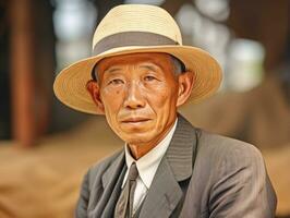 asiático hombre desde el temprano 1900 de colores antiguo foto ai generativo