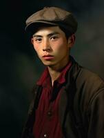 Asian man from the early 1900s colored old photo AI Generative