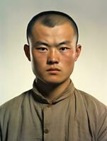 Asian man from the early 1900s colored old photo AI Generative