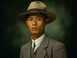 Asian man from the early 1900s colored old photo AI Generative